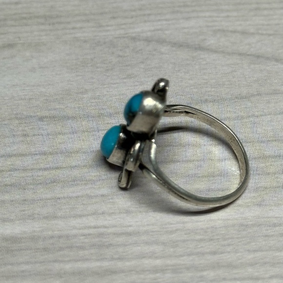9.25 Asymmetrical Silver and Blue Turquoise Ring with Bezel Setting - Picture 3 of 3